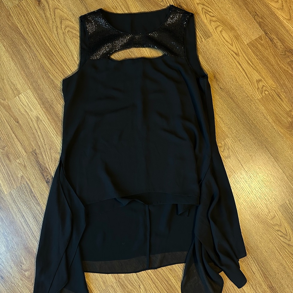 BCBGMaxAzria Black Sequin Cutout Top
